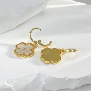 Shell Yellow Clover Minimalist Hoop Earrings