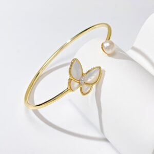 Whimsical Butterfly White Stone Cuff Bangle