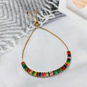 Cubic Zirconia Geometric Trend Adjustable Brass Bracelet