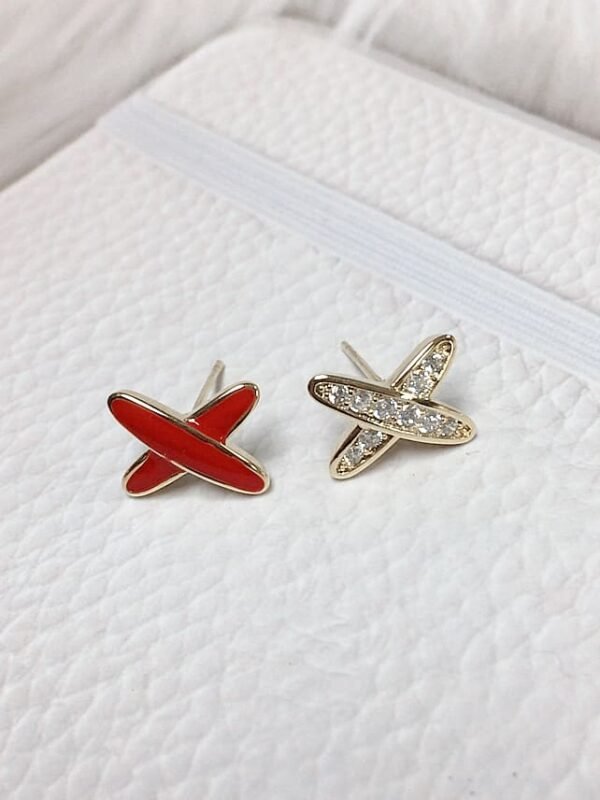 Enamel Letter Dainty Brass Stud Earring