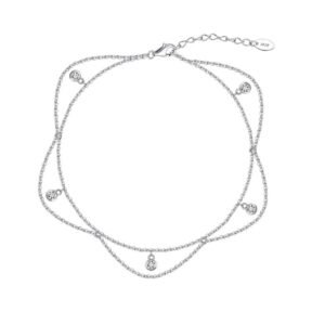 Cubic Zirconia Geometric Minimalist Sterling Silver Anklet