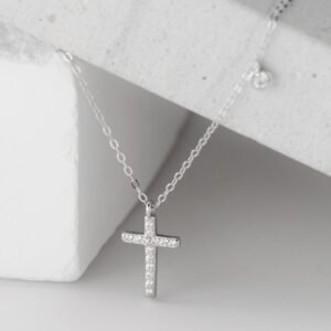 Cubic Zirconia Cross Dainty Sterling Silver Necklace