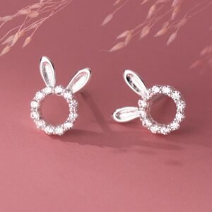 Playful Rabbit CZ Dainty Stud Earrings