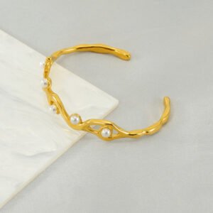 Vintage Imitation Pearl Irregular Cuff Bangle